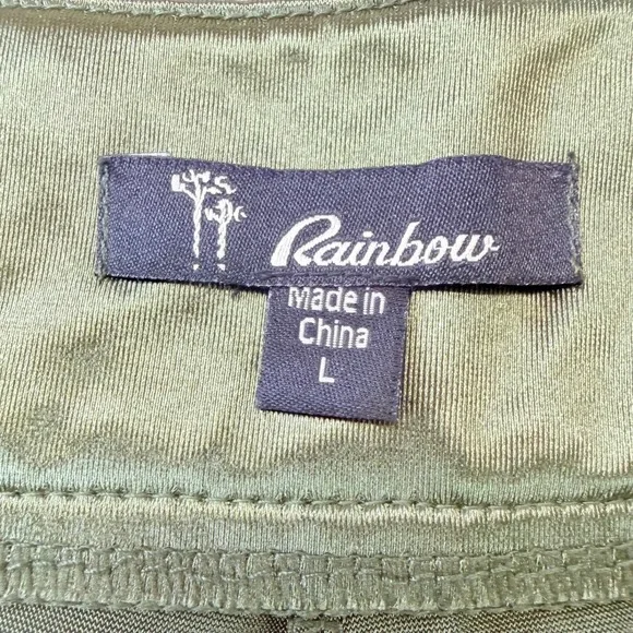 Rainbow Women's Olive Green Satin Cargo Pants Wide Leg Size L 28 - Picture 3 of 8